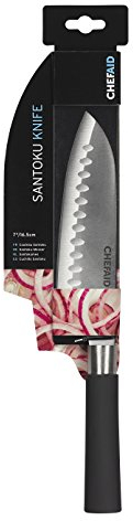 Chef Aid Stainless Steel Santoku Knife, 7 Inch (18 cm) – Soft Grip Handle, Versatile Scalloped Blade, Ideal for Slicing & Dicing, Handwashing Recommended