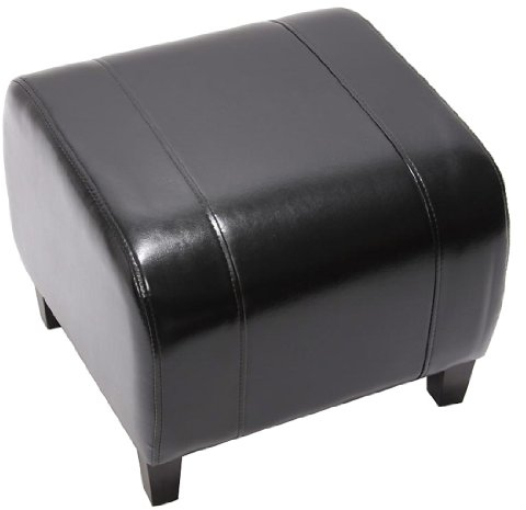 Mendler Hocker Sitzwürfel Sitzhocker Emmen, Leder + Kunstleder, 37x45x47 cm FSC®-Zertifiziert - schwarz