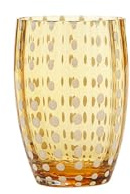 Zafferano Perle Bicchiere Tumbler Lavorato a Mano in Vetro Colorato Trasparente cl 32 h 109mm d 71mm, set 6 pezzi, Ambra