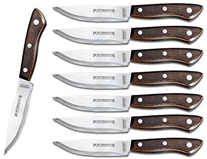 Tramontina Porterhouse 8-Piece Steak Knives, 5-Inch Stainless Steel High-Carbon Serrated Blade Kitchen Knife Set with Polywood Handle, Full-Tang, Dishwasher-Safe