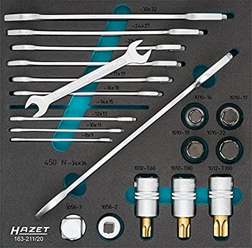 Hazet Schraubenschüssel-/Steckschlüsseleinsatz-Satz 163-211/20, Höhe 73 mm | 3/4 Zoll (20 mm) Vierkant hohl, Antrieb 3/4 Zoll (20 mm) Vierkant hohl, TIN beschichtet, Länge 344 mm, Breite 342 mm, 4600 g