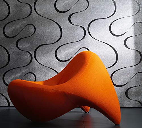marburg Tapete Grau Silber Glänzend Linien Wellen Geschwungen Vliestapete Ideal für Wohnzimmer Colani Visions Made in Germany 10,05m x 0,70m 53340