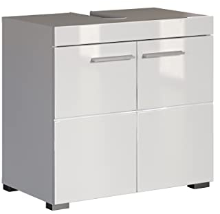 trendteam smart living - Amanda - Waschbeckenunterschrank - Weiß/Weiß Hochglanz - 1 Einlegeboden - (BxHxT) 60 x 56 x 34 cm - Kratzfest
