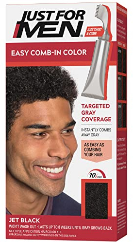 Just For Men Easy Comb-In Color Mens Hair Dye, Easy No Mix Application with Comb Applicator - Jet Black, A-60, Pack of 1