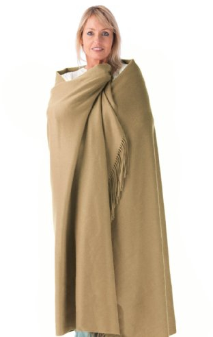 Fishers Finery 100% Pure Cashmere Fringe Throw, 445 GSM Weight, with Gift Box (Sand)