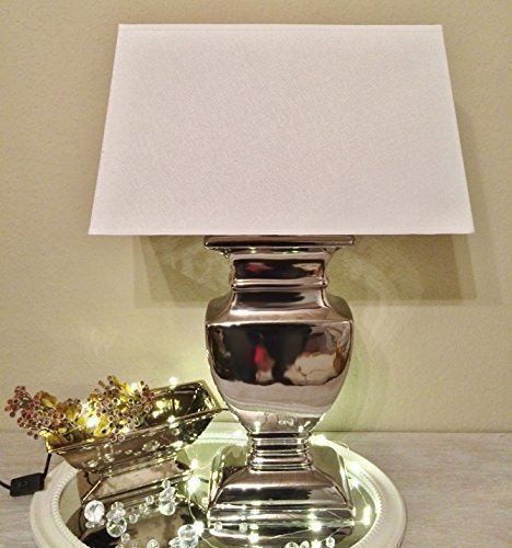 DRULINE 35 cm Silver Lady Tischlampe WEIß Silber Shabby Chic Tischleuchte Keramiklampe 8739S-25