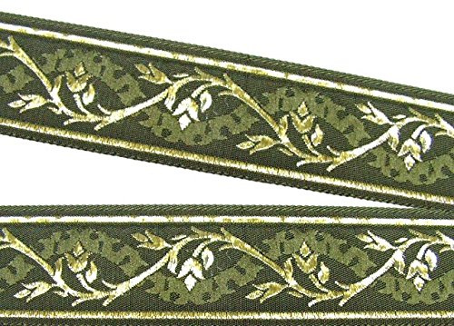 10m Mittelalter Borte Webband 35mm breit Farbe: Moosgrün-Gold von 1A-Kurzwaren 35094-moos