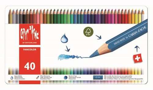 Caran d'Ache FanColor 40 Pastelli Matite Colorate con Scatola in Metallo