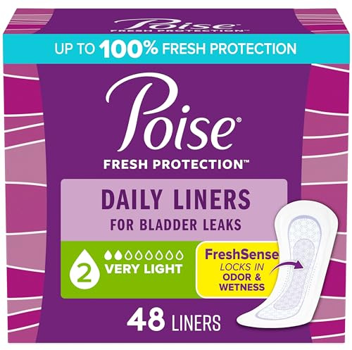Poise Daily Liners, Incontinence Panty Liners for Bladder Leaks, 2 Drop Very Light Absorbency, Regular Length, 48 Count of Pantiliners, Packaging May Vary