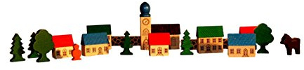 Holzspielzeug Bergdorf mit Kirche im Beutel NEU Holzdorf Holzbaustein Dorf Spielsortiment Strategiespiel Geschicklichkeitsspiel Bauspiel Geduldsspiel Holzgestaltung Spiele Holz Seiffen Erzgebirge