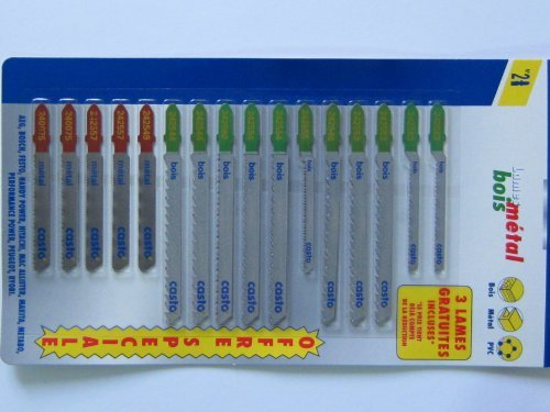 HKB ® 16 Stichsägeblätter No 2, T-Schaft, 75 / 55mm, 10 Sorten für Metalle, Hölzer, PVC,