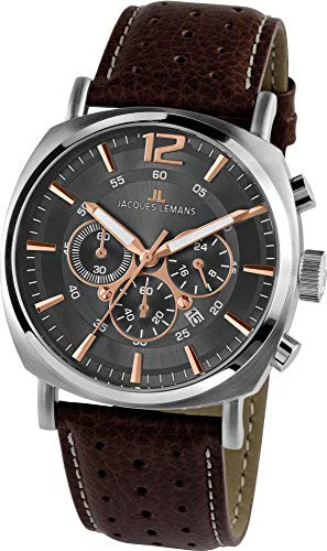 Jacques Lemans Herren-Armbanduhr Lugano Analog Quarz Leder 1-1645H