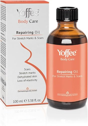 Yoffee Repairing Massageöl gegen Dehnungsstreifen & Narben natürlich 100 ml | Reinen biologischen Wirkstoffen für eine effektive Beseitigung Vegan Paraben und Sulfat Frei Made in Spain