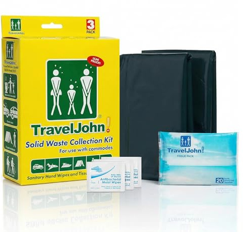 TravelJohn Portable Toilet Waste Bags – Double Layer & Leak Resistant Design with Absorbent Gel – Portable Toilet Bags for Camping, Hunting, Hiking & Fishing – Fits 5 Gallon Bucket Toilets – 3 Pack