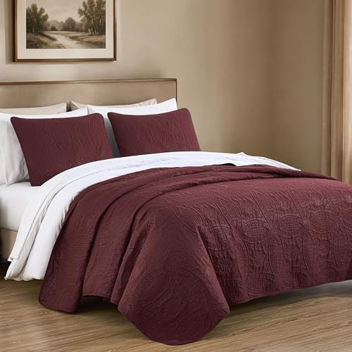 Chezmoi Collection Austin 3 Oversize Tagesdecke Decke Set (Queen, Burgund)