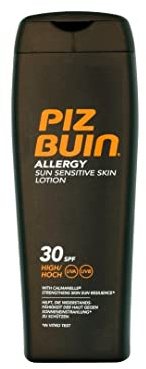 PIZ BUIN Allergy Sensitive Skin Sun Lotion LSF 30 – Feuchtigkeitsspendende Sonnencreme für Allergiker - gegen Hautirritationen – Wasserfeste Sonnenlotion für sonnenempfindliche Haut – 200ml