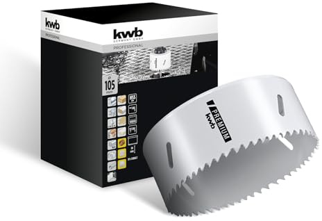 kwb HSS Bi-Metall-Lochsäge Ø 105 mm, 8% kobaltlegiert mit progressiver Vario-Zahnung und hoher Präzision für den vielseitigen Einsatz