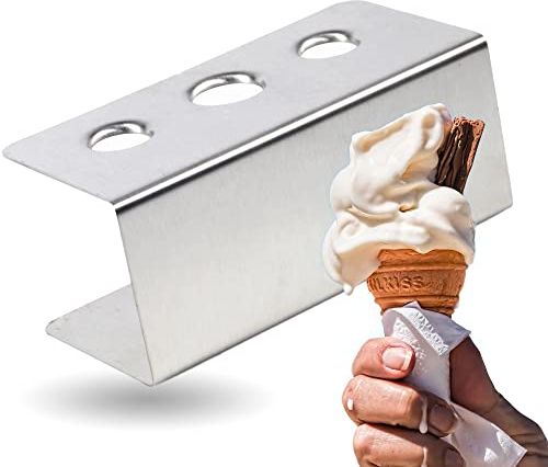 Kerafactum® Eistütenhalter Waffelhalter Eisständer Eishalter Eistüten Eis Waffel Eistüte Ständer Eiswaffelhalter Eiswaffelständer Waffelständer mit 3 Löcher Edelstahl ice cream stand 20 cm