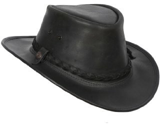 Original Australian Bush Leder Hat Schwarz Echt Leder Cowboy-Style Leder Hat Gr. Medium, schwarz