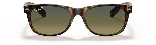 Ray-Ban Unisex RB2132 New Wayfarer Polarized Square Sunglasses, Matte Havana/Polarized Green Gradient Blue, 52 mm