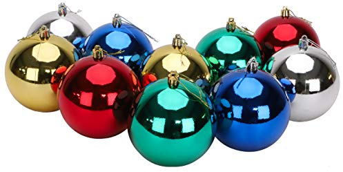 Toyland® 10 Extra Large 100mm Colour Christmas Baubles - Christmas Tree Decorations (Assorted)