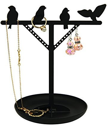 Kikkerland Birds Jewlery Holder Portagioie, Acciaio, Nero, 2x16x19 cm
