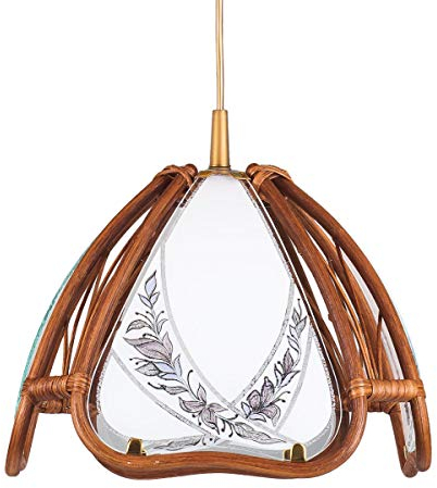 Helios Leuchten 212025/E Rattanlampe eiche-farbig | Rattanleuchte rustikal Landhausstil | Pendellampe Pendelleuchte Rattan | Hängelampe Esstisch 1xE27