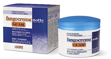 Guam, Fango Creme Nacht, Schlankmachende, Entwässernde Körperbehandlung, um Wassereinlagerungen zu Reduzieren und die Silhouette zu Formen, Made in Italy, 500 ml Packung