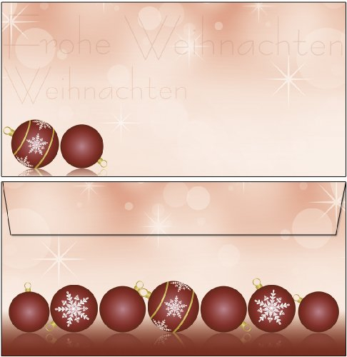 Briefumschläge Weihnachten rote Christbaumkugeln 50 Stück DIN lang ohne Fenster 6392