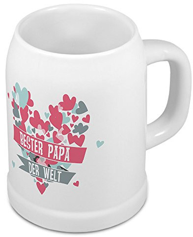 printplanet Bierkrug Bester Papa der Welt - Motiv Herz - Namenstasse, Becher, Maßkrug, Humpen