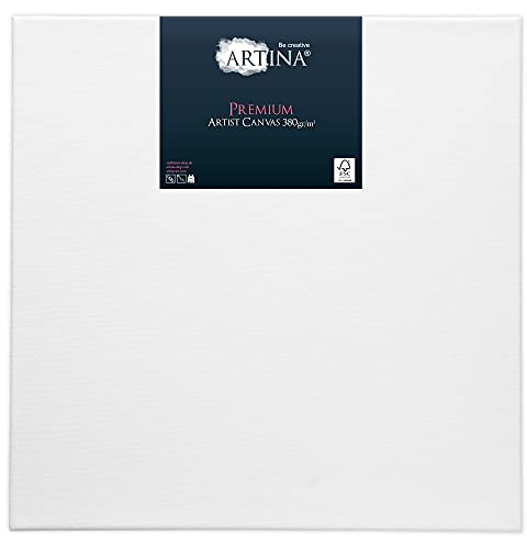 Artina Leinwand bespannt auf stabilem FSC® Keilrahmen verzugsfrei | 40x40cm weiß 3-fach vorgrundiert 100% Baumwolle Künstlerbedarf Qualität Künstlerleinwand Acrylmalerei 380g/m² Premium