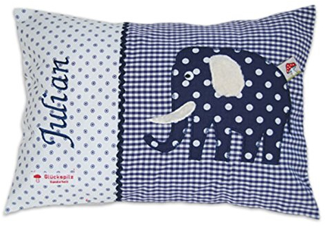 Glückspilz Namenskissen Babykissen I Elefant I Dunkelblau I 25 x 35 cm