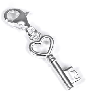 jewellerybox Sterling Silber Herz und Schlüssel Charm Anhänger zum Anklipsen