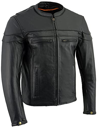 Milwaukee Leather Men's Black Leather Sporty Crossover Scooter Motorcycle Jacket w/Reflective Piping - LKM1725 - Large