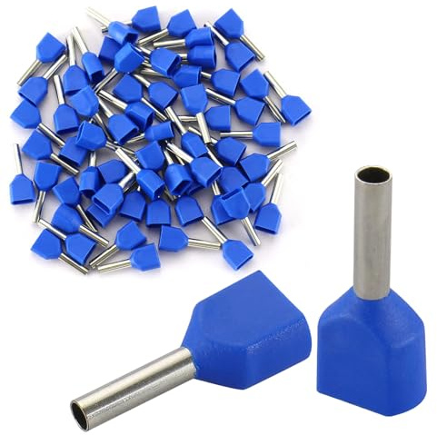 BAOMAIN 1000-Pack 14 AWG Twin Wire Ferrules Blue TE2508 Pin Terminal