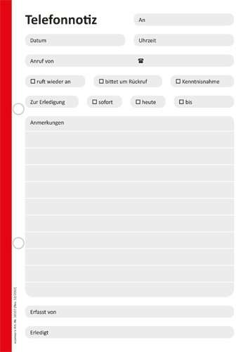 PRICARO Telefonnotizblock, A5 gelocht, rot, 5 Stück