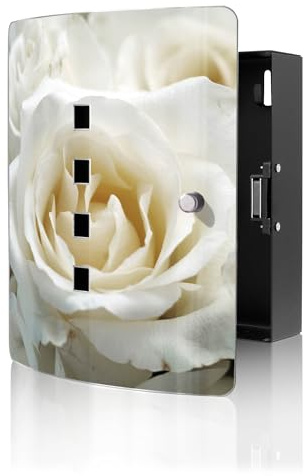 banjado Design Schlüsselkasten aus Edelstahl für 10 Schlüssel - Schlüsselschrank zur Schlüssel Aufbewahrung 24 x 21,5 x 7cm groß mit praktischem Magnetverschluss - Motiv White Roses