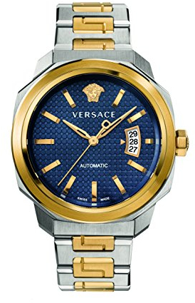 Versace Herren-Armbanduhr Analog Automatik Edelstahl Armband VAG030016, blau, Armband