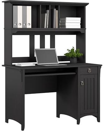 Bush Home Salinas Computer Desk with Hutch | Study Table with Drawers, Cabinets & Pullout Keyboard/Laptop Tray | Modern Home Office Desk in Vintage Black | Work Desk with Storage
