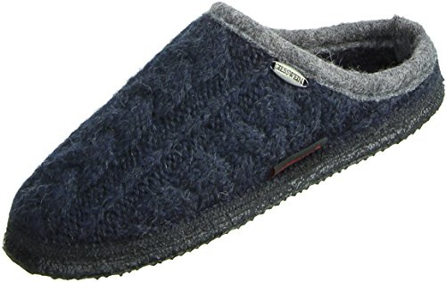 Giesswein Pantoufle Neudau Bleu Nuit 42 - Chaussons en Feutre, Pantoufles Unisexes légères avec Motif câble, Mules pour Hommes et Femmes, antidérapants, Sensation Pieds Nus