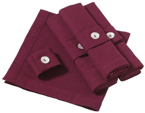 C'est Ca Textiles Napkins and Napkin Rings with Button Fastening, Set of 4, Raspberry