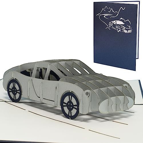 LINPopUp®, LIN17237, POP - UP 3D Grußkarte Glückwunsch zum 18. Geburtstag oder Führerschein - Auto Gutschein Sportwagen (Große Karte 15 x 20 cm, Graphit glanz), N145