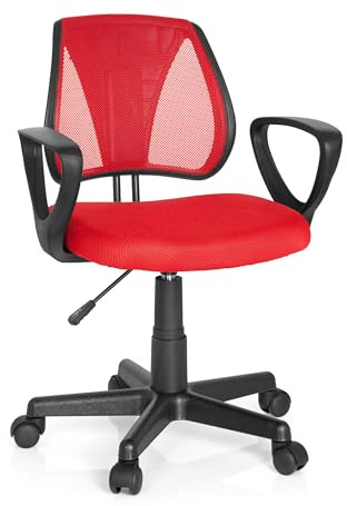 hjh OFFICE 725103 Silla de Escritorio para niños KIDDY CD Malla Rojo, Respaldo de Altura Regulable, Silla giratoria Infantil