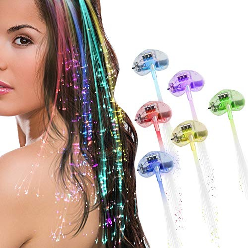 Sets von 3, 6, 10 LED-Faser-Haarverlängerungen. Light-up Rainbow Haar oder in der blauen, roten, grünen oder weißen Farbe Haarspange für Partei. (10 x MULTICOLOUR)