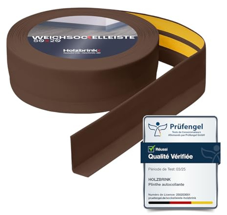 HOLZBRINK Weichsockelleiste selbstklebend PVC 50x20mm, 5 m | Winkelleiste für Küchenarbeitsplatte, Bodenbelag | Eckleiste selbstklebend | Farbe: Schokolade