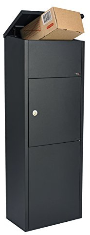 Allux 600 + Ruko Schloss F54602 Briefkasten groß XXL | Wasserdichte Abschließbare Sichere Paketkasten | 1050 x 380 x 230 mm | Schwarz und Ruko Schloss