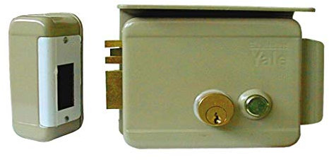 YALE Serratura elettrica da applicare Y68800502 SX C/K e pulsante, in acciaio Verniciato, apertura con chiave e con impulso elettrico a pulsante
