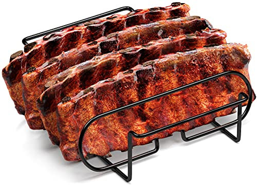 Sorbus Non-Stick Rib Rack - Porcelain Coated Steel Roasting Stand - Holds 4 Rib Racks for Grilling & Barbecuing