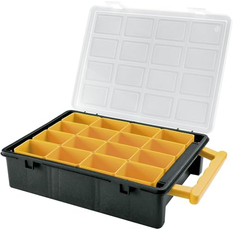 Art Plast ZA1588 Organizador de plástico con 16 cajas extraíbles L 242 x P 188 x H 60 mm, Negro/Amarillo, 24,2x18,8x6