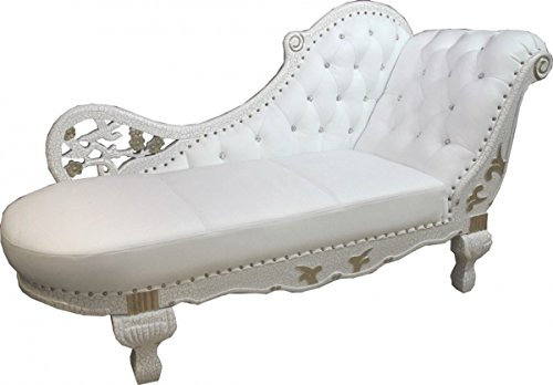Casa Padrino Barock Chaiselongue Weiß/Gold/Echt Leder Chaise Lonque - Recamiere aus dem Hause Liege Sofa Wohnzimmer Möbel